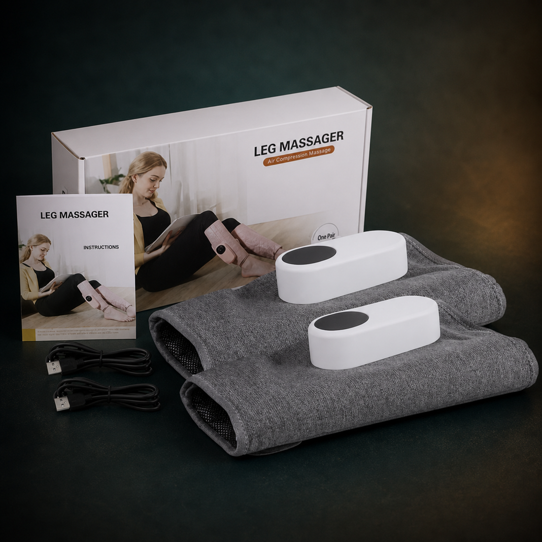 AuraZen AirRecover double-wrap kit with two controllers and charging accessories on a dark premium surface.