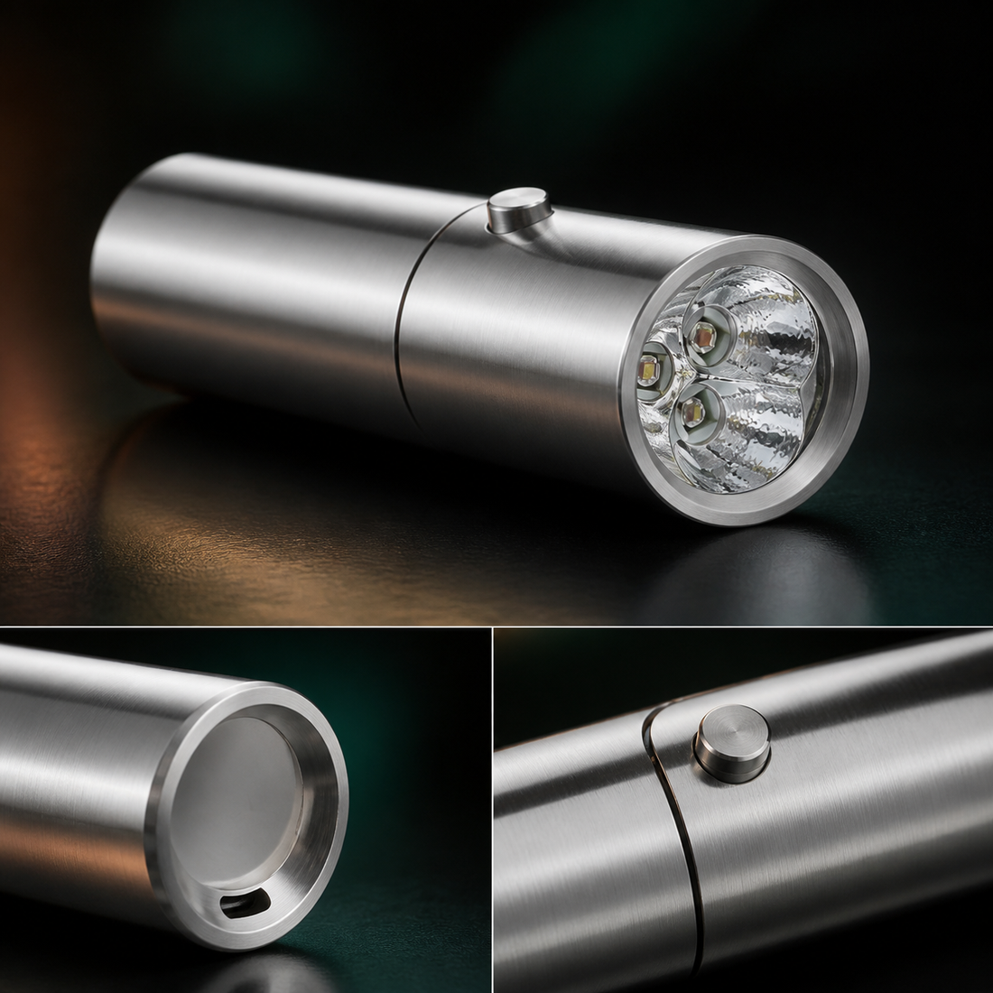 Close premium view of the AuraZen LumaPen five-light face and single-button metal body.